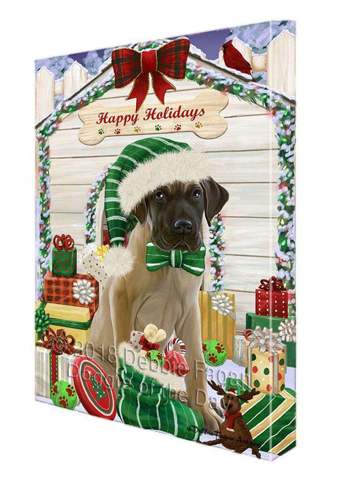 Happy Holidays Christmas Great Dane Dog House with Presents Canvas Print Wall Art Décor CVS79550