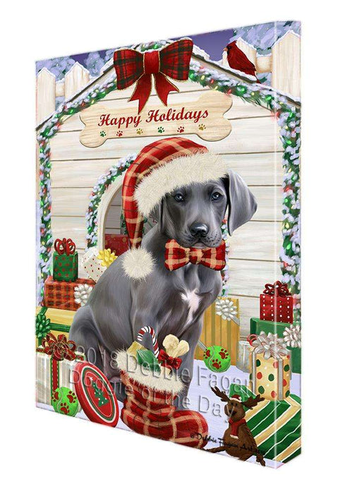 Happy Holidays Christmas Great Dane Dog House with Presents Canvas Print Wall Art Décor CVS79559