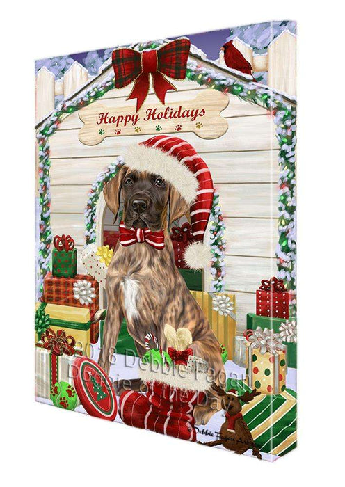 Happy Holidays Christmas Great Dane Dog House with Presents Canvas Print Wall Art Décor CVS79568