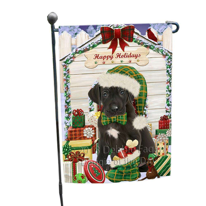 Happy Holidays Christmas Great Dane Dog House with Presents Garden Flag GFLG51361