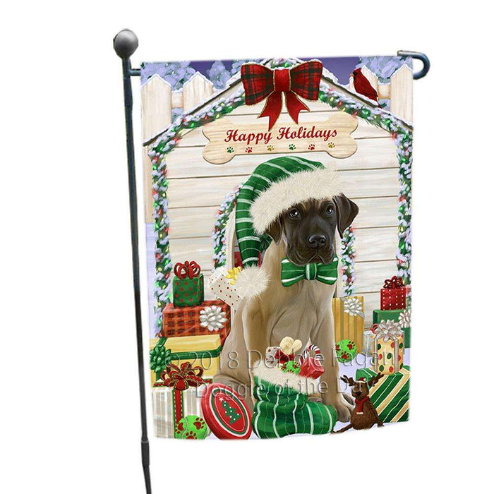 Happy Holidays Christmas Great Dane Dog House with Presents Garden Flag GFLG51362