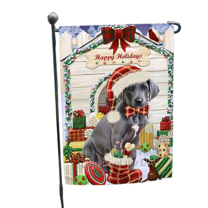 Happy Holidays Christmas Great Dane Dog House with Presents Garden Flag GFLG51363