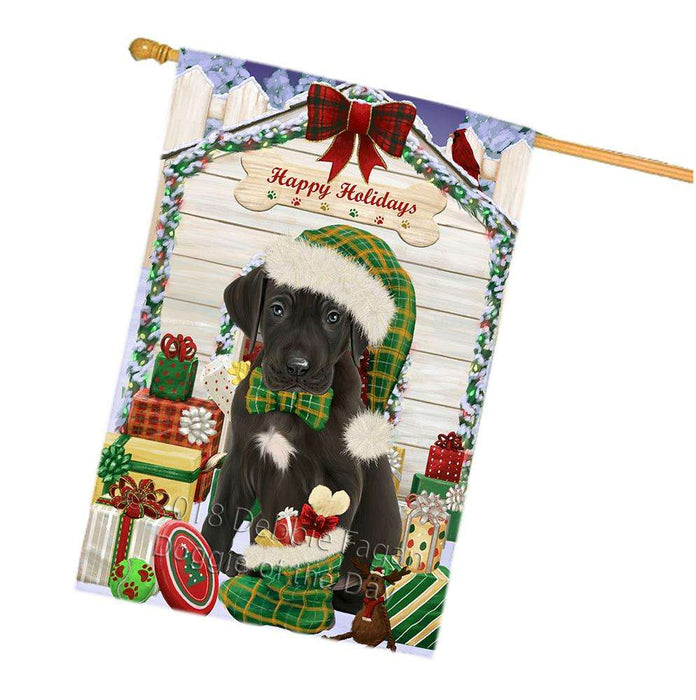 Happy Holidays Christmas Great Dane Dog House with Presents House Flag FLG51497