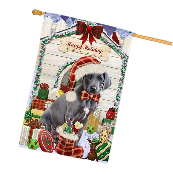 Happy Holidays Christmas Great Dane Dog House with Presents House Flag FLG51499