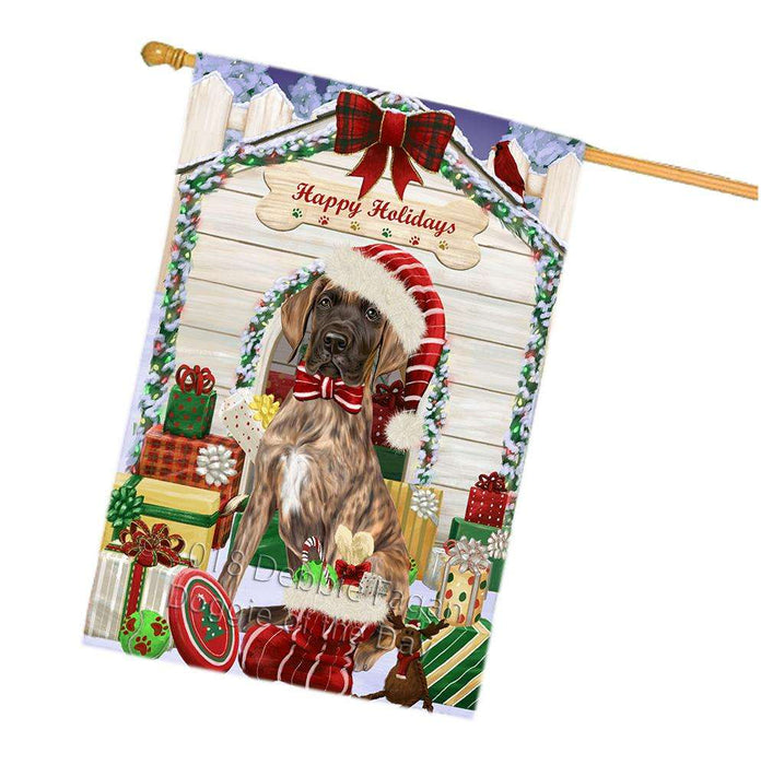 Happy Holidays Christmas Great Dane Dog House with Presents House Flag FLG51500
