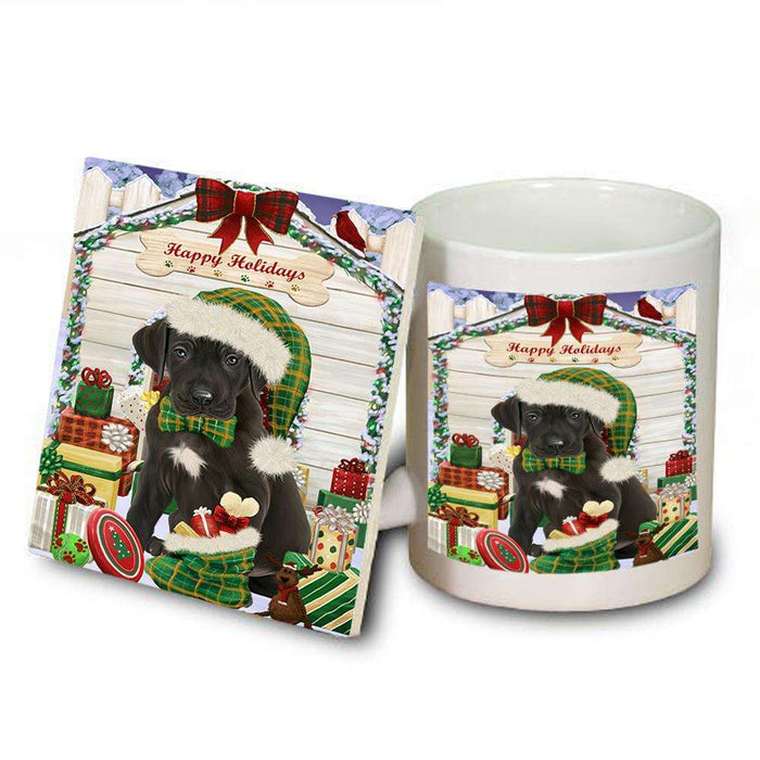 Happy Holidays Christmas Great Dane Dog House with Presents Mug and Coaster Set MUC51416