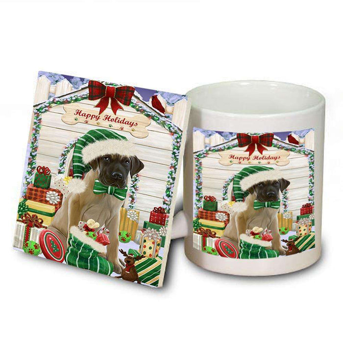 Happy Holidays Christmas Great Dane Dog House with Presents Mug and Coaster Set MUC51417