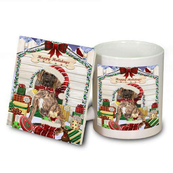 Happy Holidays Christmas Great Dane Dog House with Presents Mug and Coaster Set MUC51419