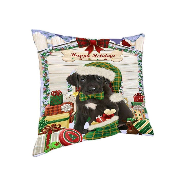 Happy Holidays Christmas Great Dane Dog House with Presents Pillow PIL61820
