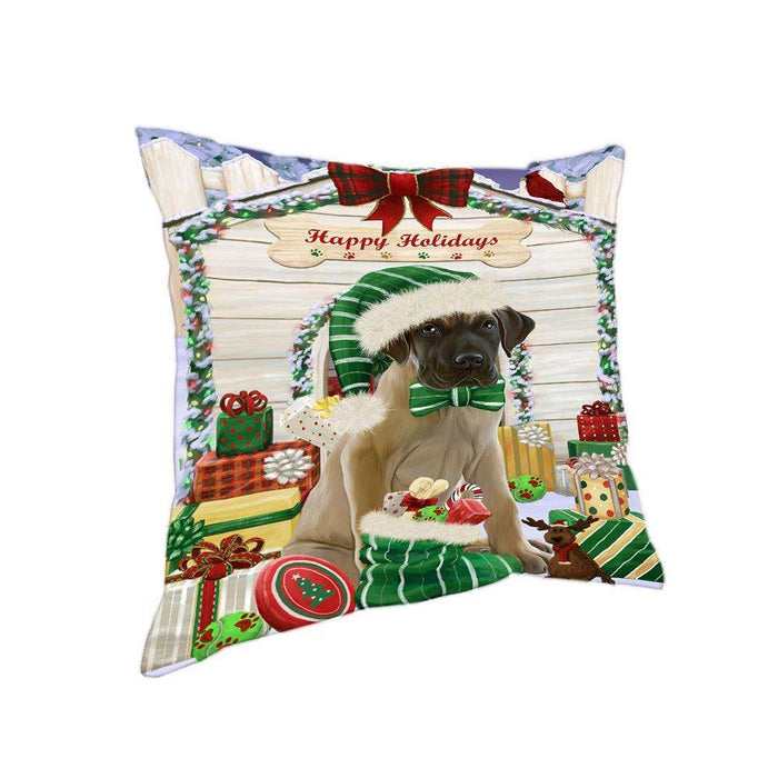 Happy Holidays Christmas Great Dane Dog House with Presents Pillow PIL61824