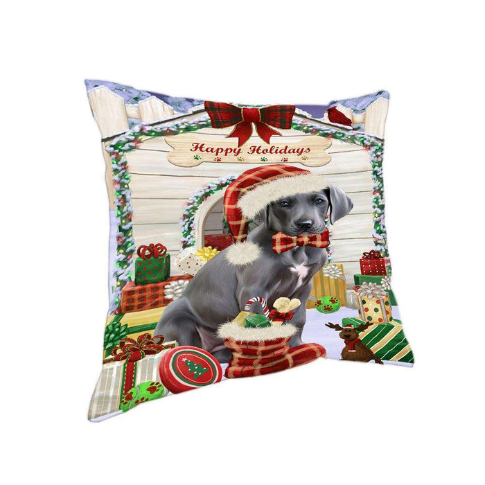 Happy Holidays Christmas Great Dane Dog House with Presents Pillow PIL61828