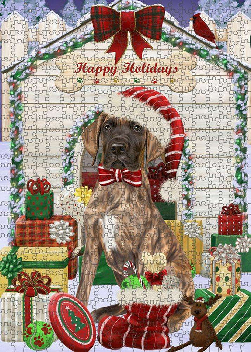 Happy Holidays Christmas Great Dane Dog House with Presents Puzzle with Photo Tin PUZL58188