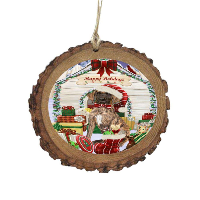 Happy Holidays Christmas Great Dane House With Presents Wooden Christmas Ornament WOR49877