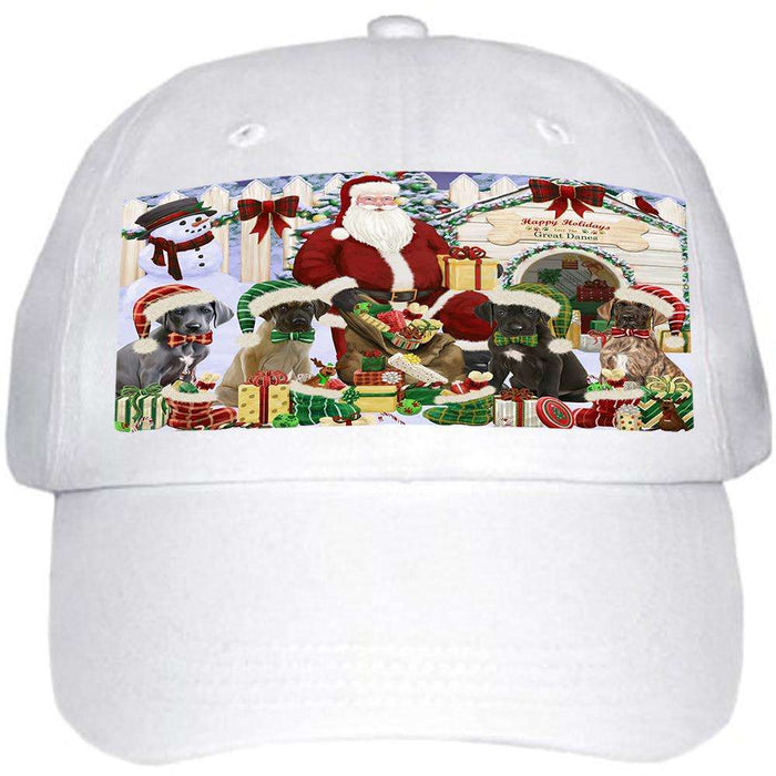 Happy Holidays Christmas Great Danes Dog House Gathering Ball Hat Cap HAT58095