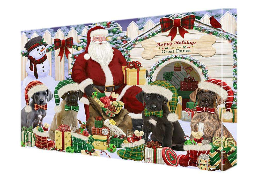 Happy Holidays Christmas Great Danes Dog House Gathering Canvas Print Wall Art Décor CVS79136