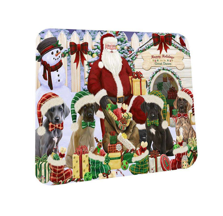 Happy Holidays Christmas Great Danes Dog House Gathering Coasters Set of 4 CST51413