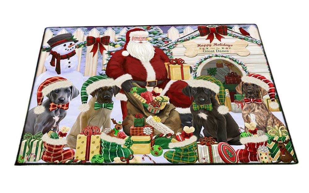 Happy Holidays Christmas Great Danes Dog House Gathering Floormat FLMS51117