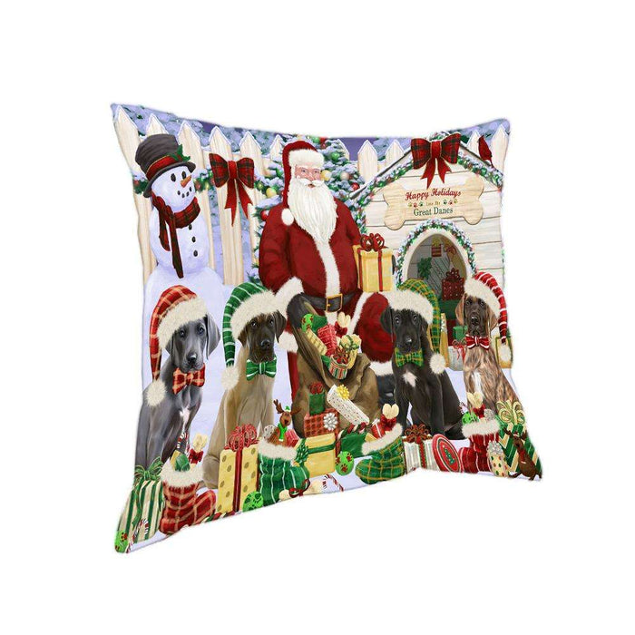 Happy Holidays Christmas Great Danes Dog House Gathering Pillow PIL61640