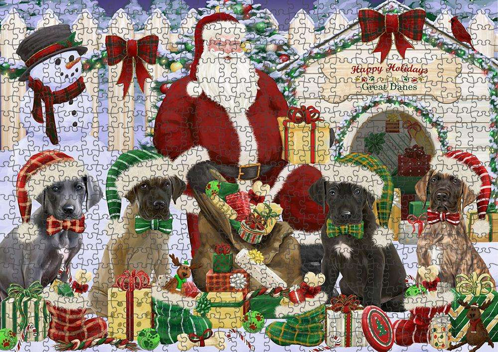 Happy Holidays Christmas Great Danes Dog House Gathering Puzzle with Photo Tin PUZL58044