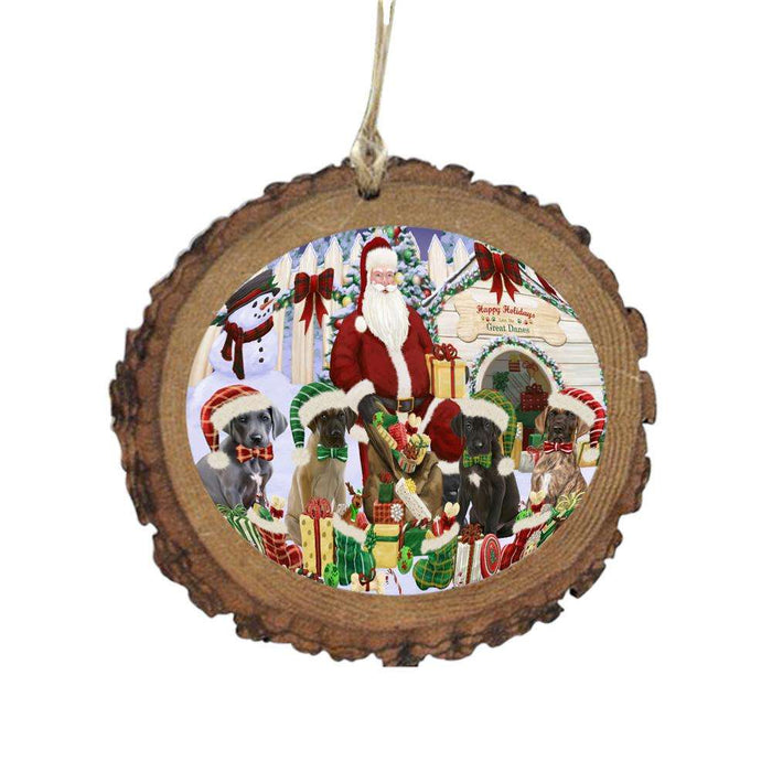 Happy Holidays Christmas Great Danes Dog House Gathering Wooden Christmas Ornament WOR49705