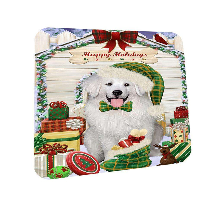 Happy Holidays Christmas Great Pyrenee Dog With Presents Coasters Set of 4 CST52617