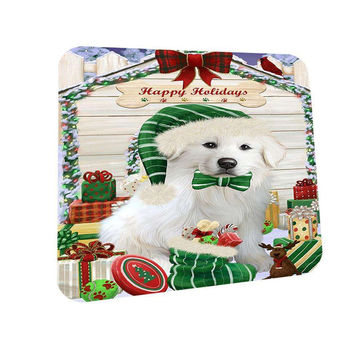 Happy Holidays Christmas Great Pyrenee Dog With Presents Coasters Set of 4 CST52618