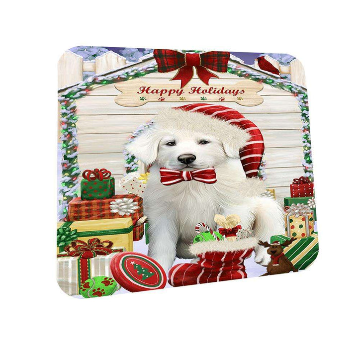 Happy Holidays Christmas Great Pyrenee Dog With Presents Coasters Set of 4 CST52620