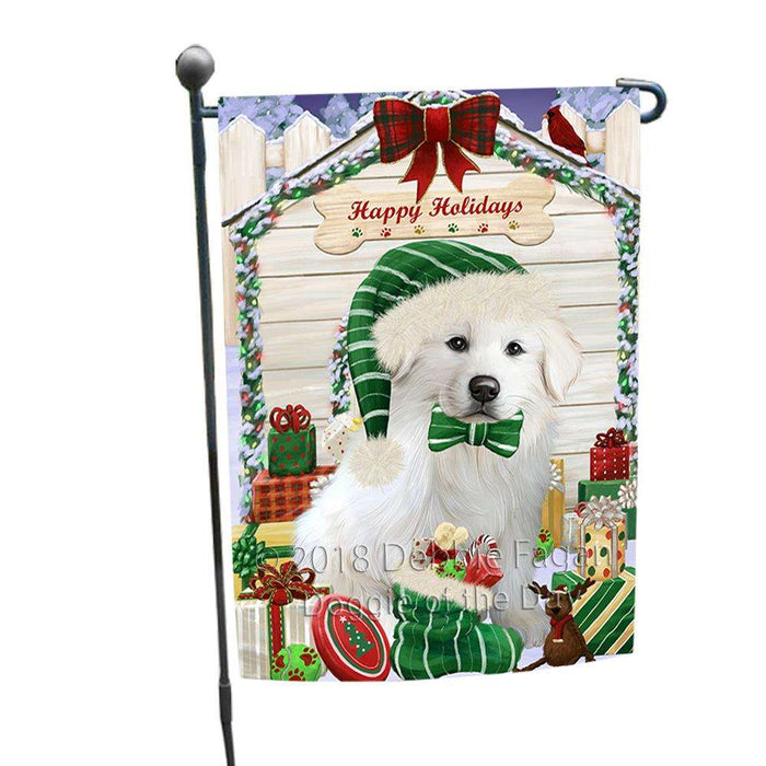 Happy Holidays Christmas Great Pyrenee Dog With Presents Garden Flag GFLG52604