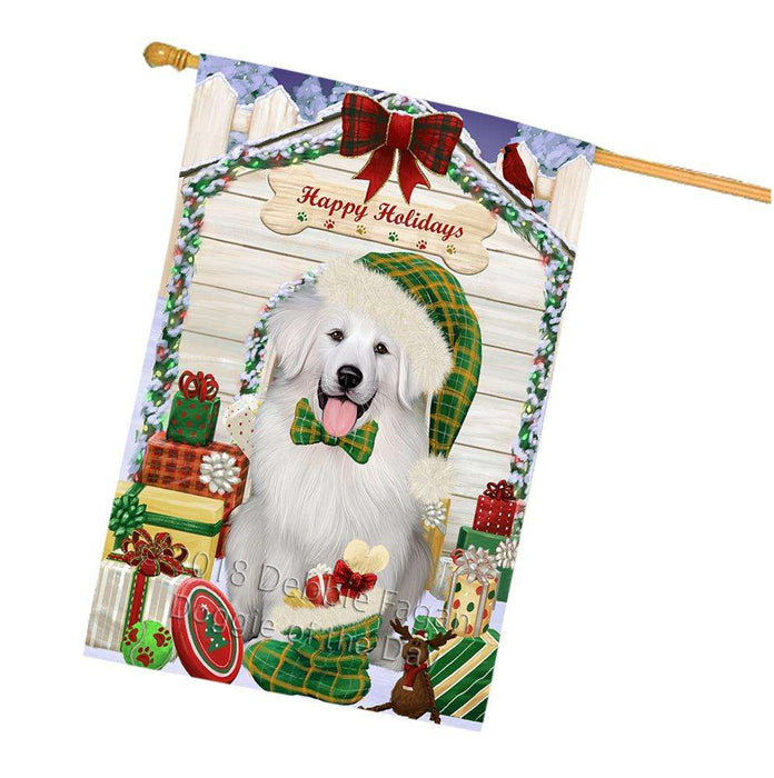 Happy Holidays Christmas Great Pyrenee Dog With Presents House Flag FLG52739