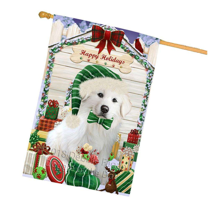 Happy Holidays Christmas Great Pyrenee Dog With Presents House Flag FLG52740