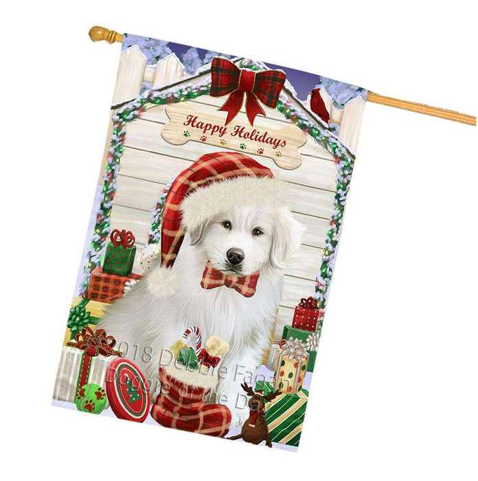 Happy Holidays Christmas Great Pyrenee Dog With Presents House Flag FLG52741