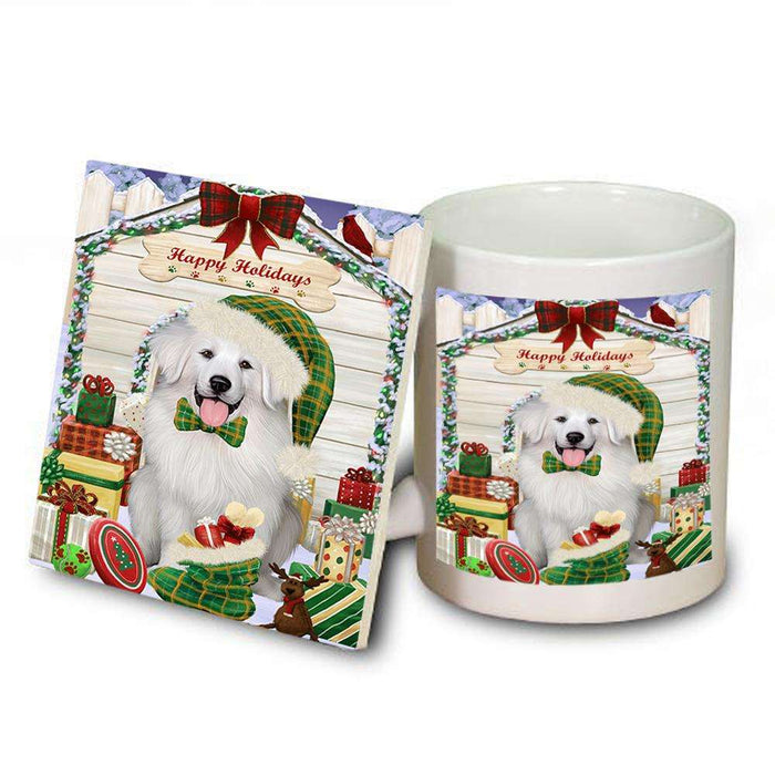 Happy Holidays Christmas Great Pyrenee Dog With Presents Mug and Coaster Set MUC52650