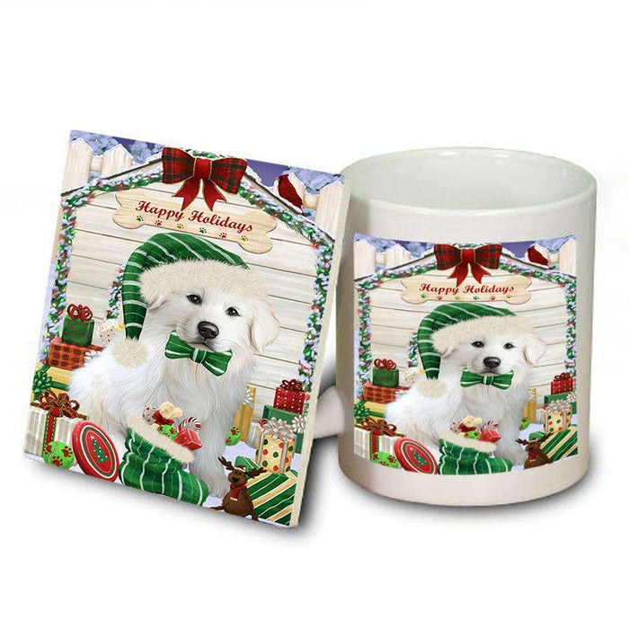 Happy Holidays Christmas Great Pyrenee Dog With Presents Mug and Coaster Set MUC52651