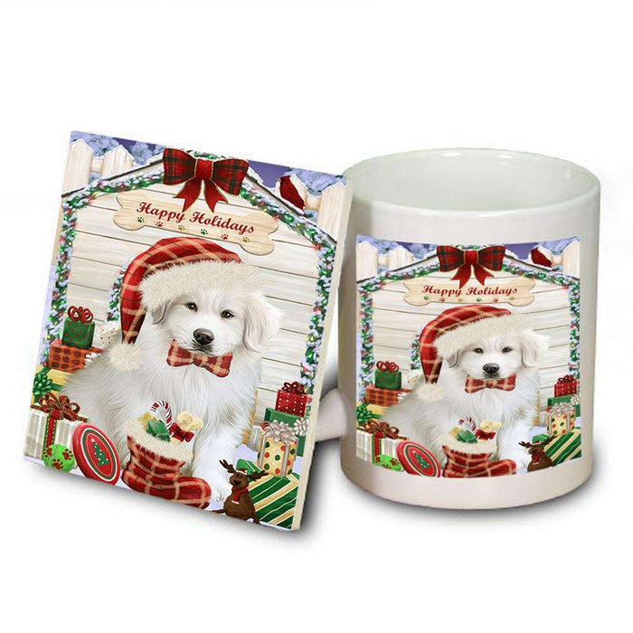 Happy Holidays Christmas Great Pyrenee Dog With Presents Mug and Coaster Set MUC52652