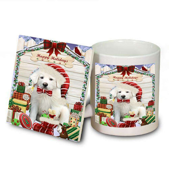 Happy Holidays Christmas Great Pyrenee Dog With Presents Mug and Coaster Set MUC52653