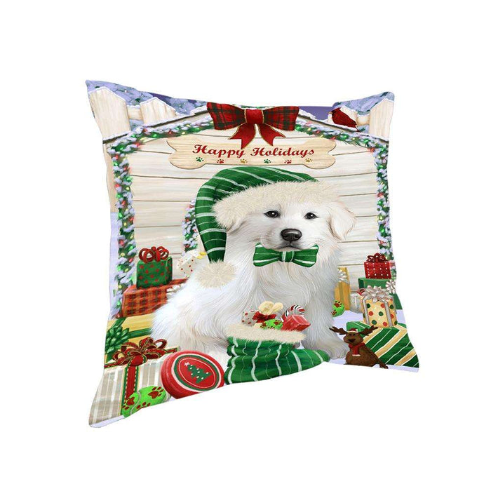 Happy Holidays Christmas Great Pyrenee Dog With Presents Pillow PIL66792