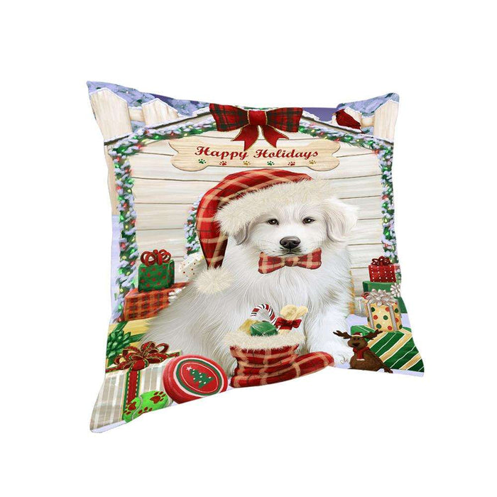 Happy Holidays Christmas Great Pyrenee Dog With Presents Pillow PIL66796