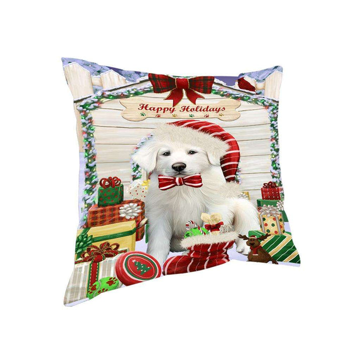 Happy Holidays Christmas Great Pyrenee Dog With Presents Pillow PIL66800