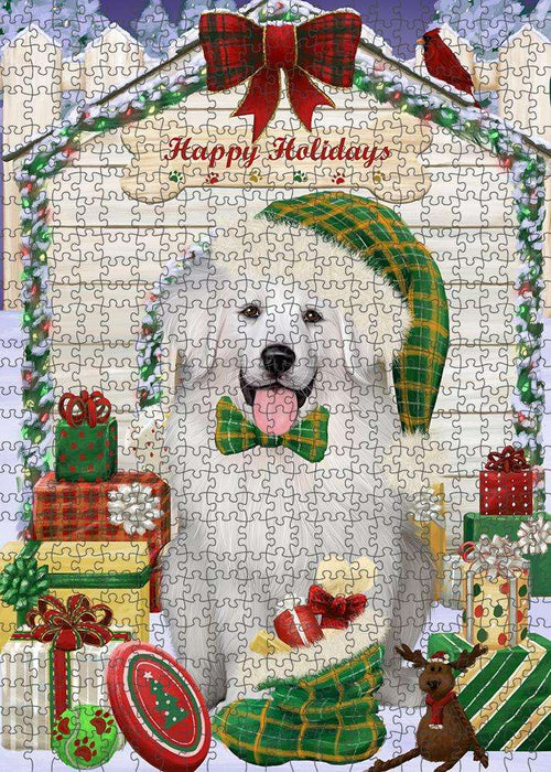 Happy Holidays Christmas Great Pyrenee Dog With Presents Puzzle with Photo Tin PUZL61905