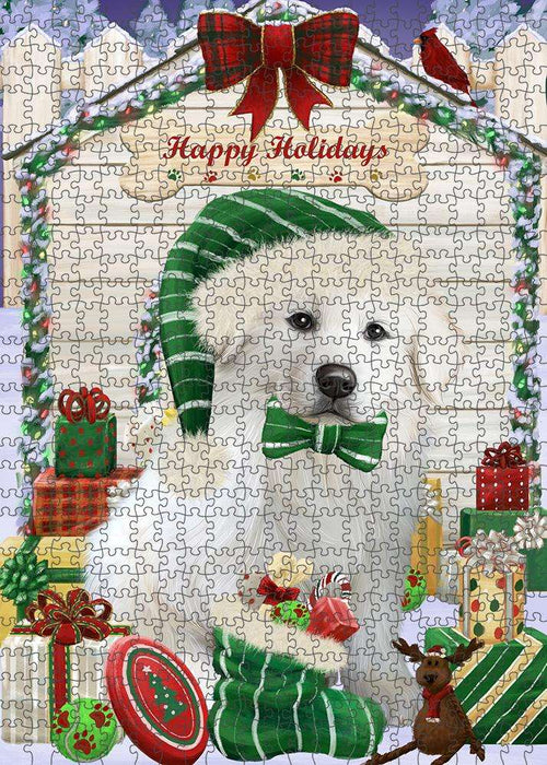 Happy Holidays Christmas Great Pyrenee Dog With Presents Puzzle with Photo Tin PUZL61908