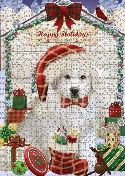 Happy Holidays Christmas Great Pyrenee Dog With Presents Puzzle with Photo Tin PUZL61911