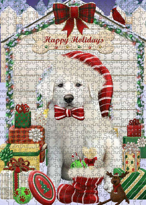 Happy Holidays Christmas Great Pyrenee Dog With Presents Puzzle with Photo Tin PUZL61914