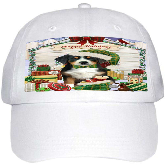 Happy Holidays Christmas Greater Swiss Mountain Dog With Presents Ball Hat Cap HAT61719