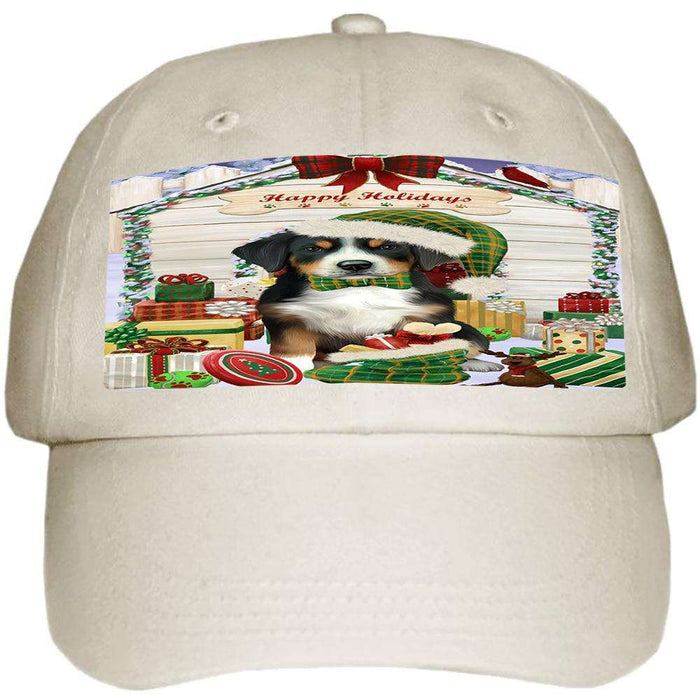 Happy Holidays Christmas Greater Swiss Mountain Dog With Presents Ball Hat Cap HAT61719