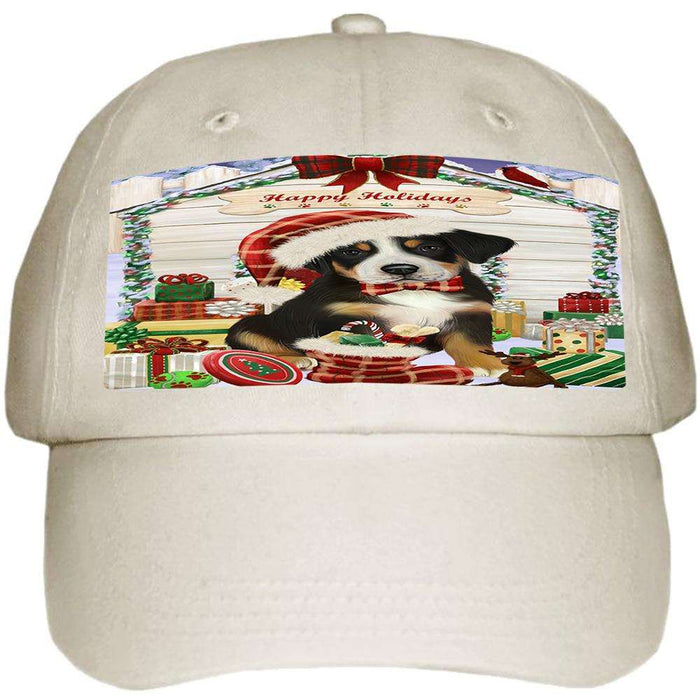 Happy Holidays Christmas Greater Swiss Mountain Dog With Presents Ball Hat Cap HAT61725