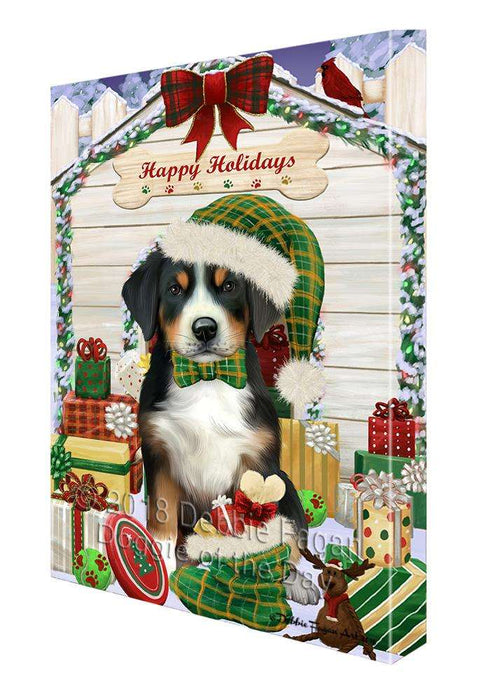 Happy Holidays Christmas Greater Swiss Mountain Dog With Presents Canvas Print Wall Art Décor CVS90755