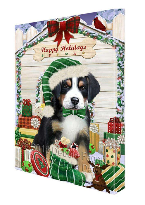 Happy Holidays Christmas Greater Swiss Mountain Dog With Presents Canvas Print Wall Art Décor CVS90764