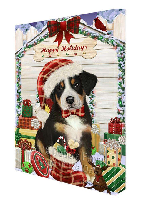 Happy Holidays Christmas Greater Swiss Mountain Dog With Presents Canvas Print Wall Art Décor CVS90773