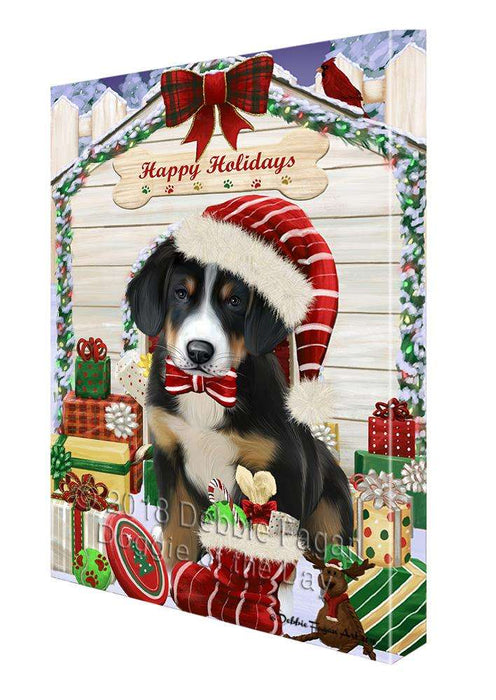Happy Holidays Christmas Greater Swiss Mountain Dog With Presents Canvas Print Wall Art Décor CVS90782