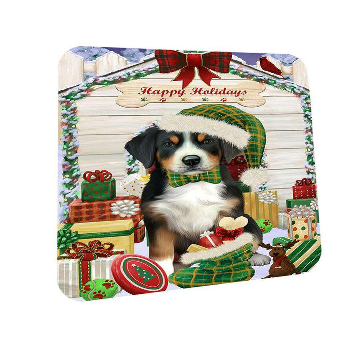 Happy Holidays Christmas Greater Swiss Mountain Dog With Presents Coasters Set of 4 CST52621